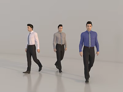 Three Men Walking in Different Shirts and Black Pants on Gray Background 3d model