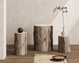 Log Corner Stool 3d model