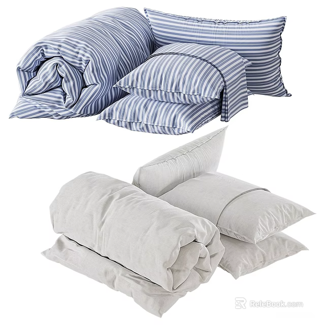 Blue and White Striped and Gray Folded Towels for Home Bathroom Use 3d model 