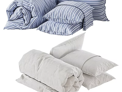 Blue and White Striped and Gray Folded Towels for Home Bathroom Use 3d model