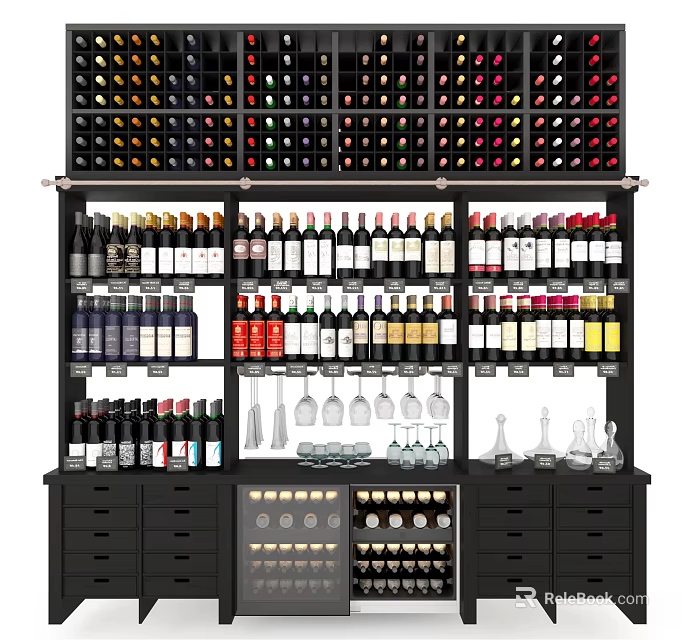 Elegant Wine Cabinet With Multiple Shelves For Wine Bottles And Glasses Storage 3d model