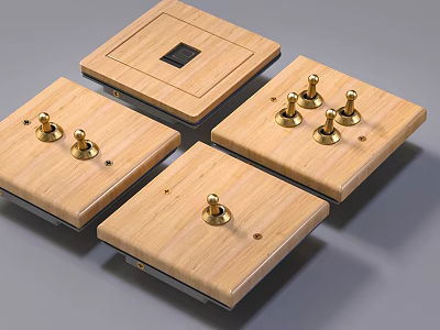 Square Wooden Switch Panels With Golden Knobs And Modern Design For Home Decor 3d model