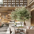 Modern Leisure Area With Large Bookshelves Cozy Sofas Coffee Tables And Green Plant