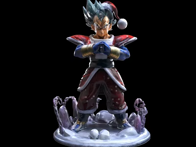 Anime Super Saiyan Decorative Figurine With Christmas Hat Battle Suit And Snowball Base 3d model