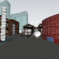 Modern Commercial Street Featuring Curved Wooden Facade And Pedestrians In Open Plaza