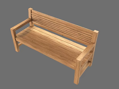 Solid Wood Outdoor Bench with Slatted Backrest and Armrests for Garden Patio 3d model
