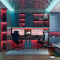 Modern Entertainment Room With Dual Monitors Gaming Chairs And Iron Man