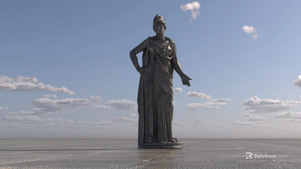 Classical Female Landscape Sculpture Standing on Open Ground with Blue Sky and White Clouds 3d model 
