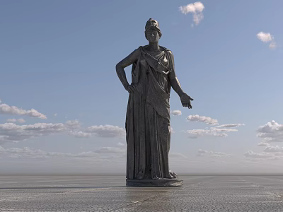 Classical Female Landscape Sculpture Standing on Open Ground with Blue Sky and White Clouds 3d model