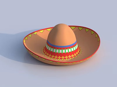 Traditional Mexican Sombrero Hat with Wide Brim Colorful Stripes and Star Decorations 3d model