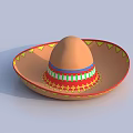 Traditional Mexican Sombrero Hat with Wide Brim Colorful Stripes and Star Decorations