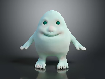 Cute White Round Game Movie Character With Green Eyes And Smile 3d model