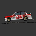 Red and white racing car with BASTOS MOTUL logos number 83 on track surface