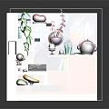 Cartoon Style Room Interior With Colorful Furniture Decorative Posters Green Plants And Bookshelf