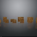 Multiple Brown Wooden Blocks Arranged On Gray Background With Reflections