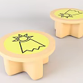 Two Light Yellow Sofa Stools With Round Seats And Yellow Badge Patterns 3d model