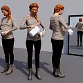 Woman Holding White Pitcher in Three Different Angles with Mirror Reflection 3d model