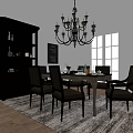 Elegant Dining Table Set With Chairs Chandelier Bookcase And Window In Modern Interior 3d model