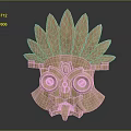 Traditional Tribal Wooden Mask With Feathered Headdress And Carved Facial Features
