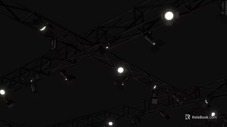 Public Facility Stage Lighting System With Metal Truss And Illuminated Fixtures 3d model 