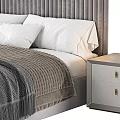 Elegant Bedroom Bed Set With Textured Striped Headboards White Nightstands And Gray Bedding