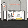 Fashion Shoes Storefront With Neon Sign Mannequins And Clothing Displays