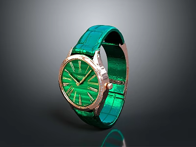 Elegant Luxury Watch With Green Crocodile Strap Gold Case And Green Dial 3d model
