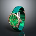 Elegant Luxury Watch With Green Crocodile Strap Gold Case And Green Dial