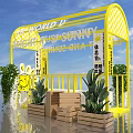 Spring Sunshine Themed Event Setup With Sunflower Decorations And Yellow Canopy 3d model