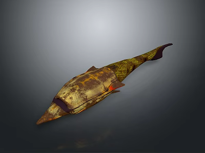 Decorative 3D Art Fish With Unique Yellow Brown Texture And Detailed Elongated Body Design 3d model