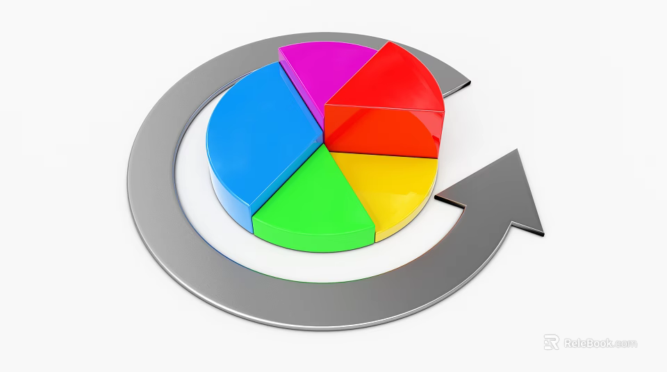 Business Equipment Featuring Colorful Pie Chart Silver Ring and Arrow for Data 3d model 
