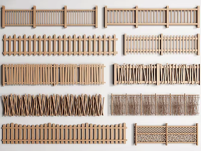 Various Wooden Fence Designs Showcasing Different Styles And Patterns For Outdoor Spaces 3d model