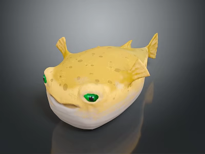 Cute Yellow Puffer Fish Character With Green Eyes And Spots 3d model