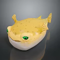 Cute Yellow Puffer Fish Character With Green Eyes And Spots
