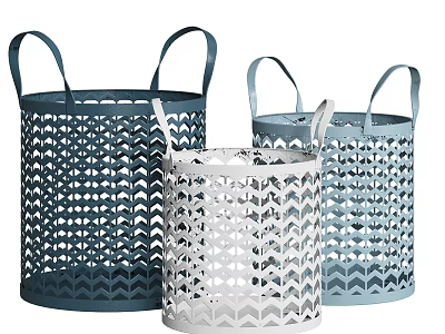 Stylish Storage Baskets In Blue White And Light Blue With Geometric Cutout Handles Design 3d model