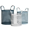 Stylish Storage Baskets In Blue White And Light Blue With Geometric Cutout Handles Design