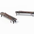 Two Traditional Chinese Guzheng Musical Instruments On Black Stands White Background