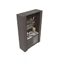 Luxury Dark Wood Wine Cabinet With Wine Racks Glass Holders And Marble Countertop