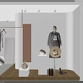 Fashion Store Window With Mannequin Clothes Hat Shoes Orange Panel White Display Stands Modern Lighting
