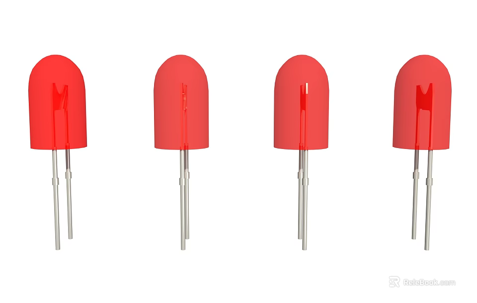 Four Red Decorative LED Lights Featuring Round Head And Metal Pins 3d model 
