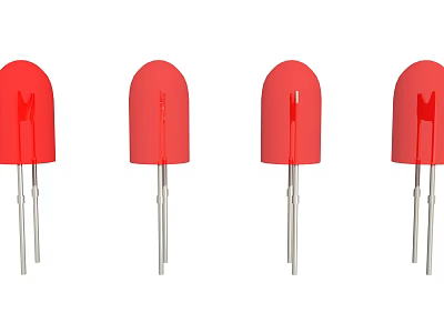 Four Red Decorative LED Lights Featuring Round Head And Metal Pins 3d model