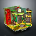 Detailed Miniature Architectural Model With Green Walls Red Framework Yellow Floor And Staircase