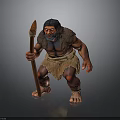 Prehistoric Caveman Character With Spear Ragged Clothing And Muscular Build