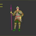 Game and Movie Character in Silver Armor Holding Spear with Red Pants and Helmet