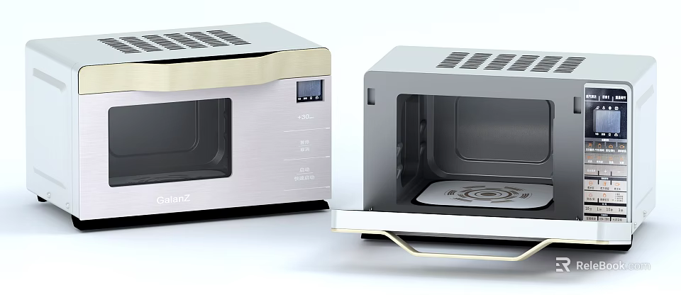 Galanz Microwave Ovens Closed Open Design With Digital Display Golden Accents Stainless Steel Kitchen Appliance 3d model 