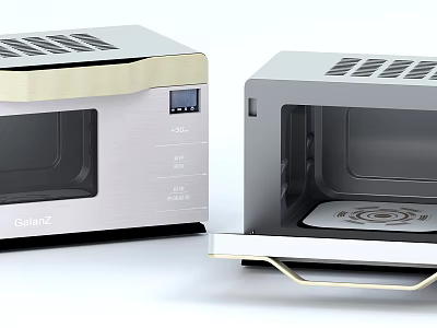 Galanz Microwave Ovens Closed Open Design With Digital Display Golden Accents Stainless Steel Kitchen Appliance 3d model