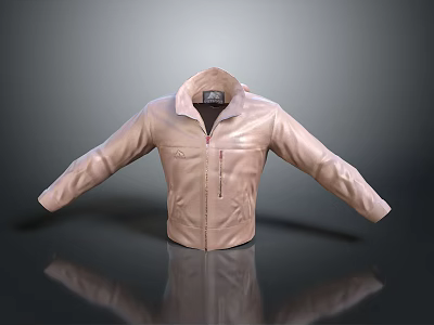 Stylish Light Pink Leather Jacket With Classic Collar Front Zipper And Smooth Finish 3d model