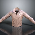Stylish Light Pink Leather Jacket With Classic Collar Front Zipper And Smooth Finish