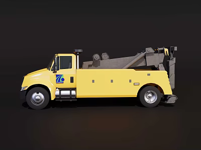 Yellow Tow Truck With Blue Logo And Heavy Duty Towing Equipment 3d model