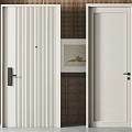 White Modern Swing Doors With Paneled And Smooth Surface Designs On Tiled Wall Background